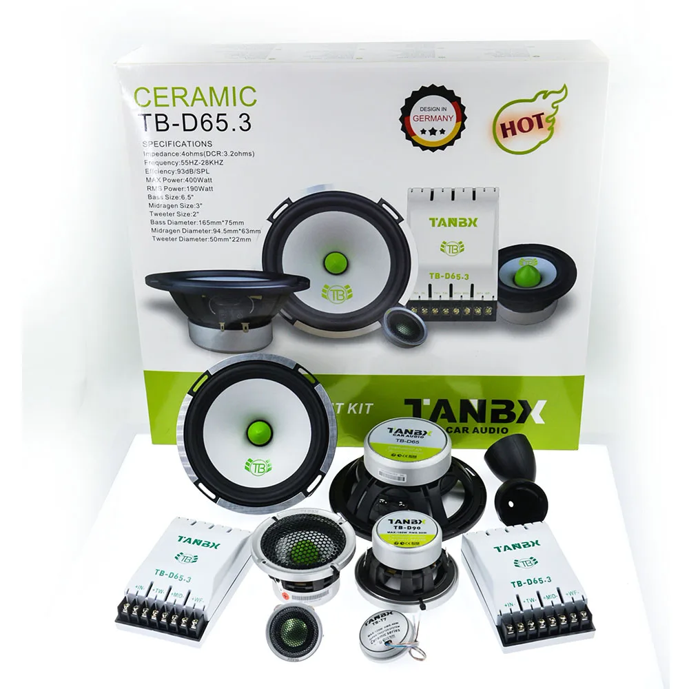 Factory  New Design TB-D65.3 6.5 Inch 3-way Car Component  Speaker Full Range  Audio  Midrange  Bass Speakers  with Tweeters