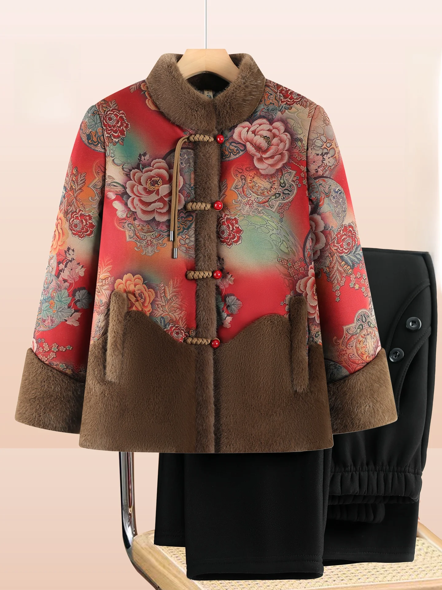 

Thiened Cotton Padded Stand Collar Button up Women's Winter Coat Warm Sli Mommy andmother Wear New Arrival Chinese Sle