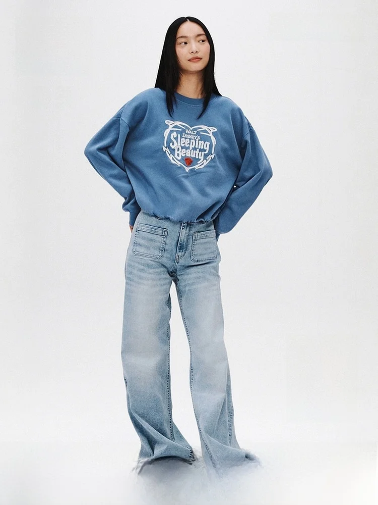 

H&M Women's Fleece-lined Printed Long-sleeve Round-neck Sweatshirt Casual Style Standard Fit Daily Wear Cotton Polyester Blend