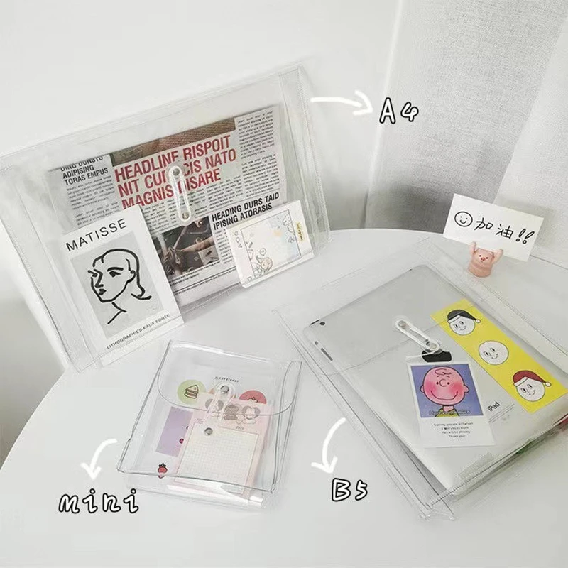 1PCS Office File Folder A4 B5 Transparent Storage Bag Student Stationery Organizer PVC Document Information Bag