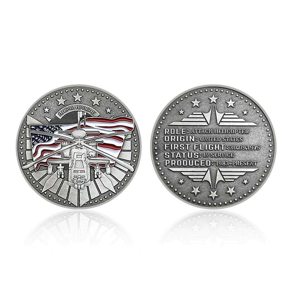 US AH-64 Helicopter Gunships Challenge Coin Apache Metal Craft Fighter Aircraft Military Coin Collection Holiday Gifts