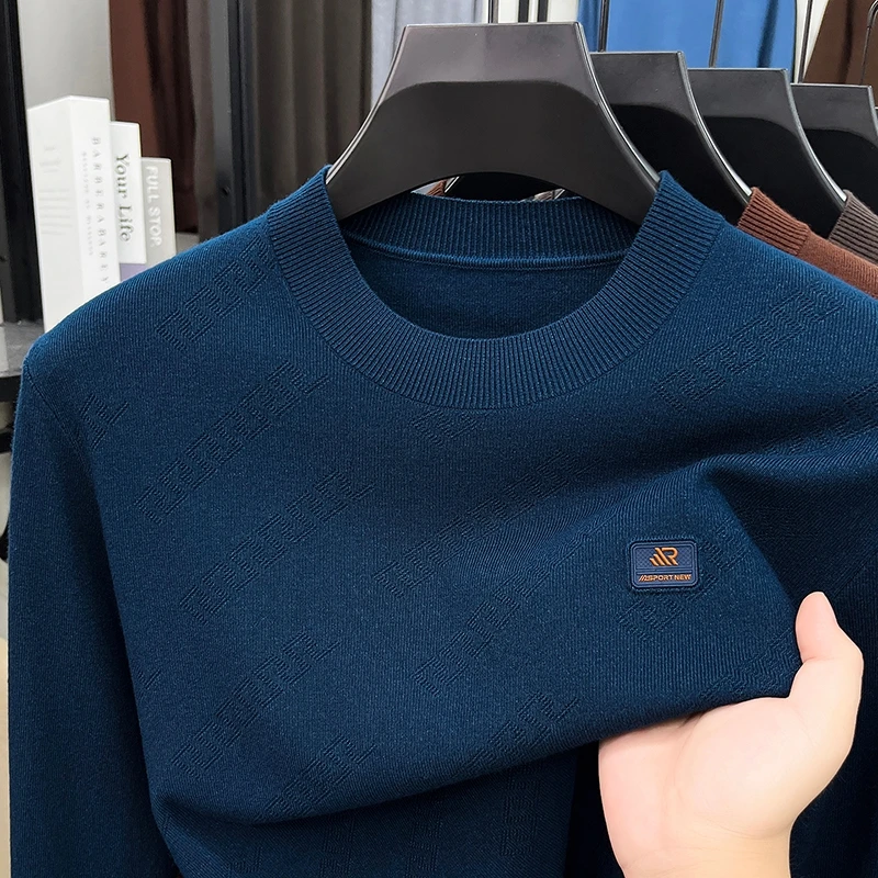 Modischer, trendiger Herren-Strickpullover mit Rundhalsausschnitt in Uni-Farbe, hautfreundlich, langärmelig, für Herbst und Winter, Business-Casual-Herrenbekleidung – Detail 8