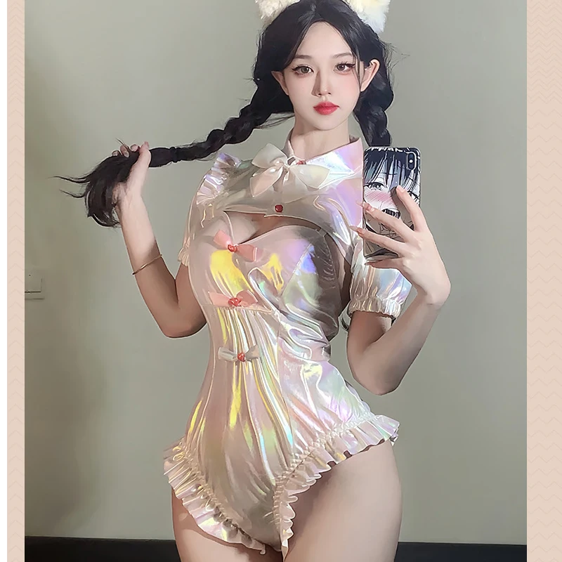 NEEDY GIRL OVERDOSE KAngel Bodysuit Cosplay Sweet Lolita Laser Ruffle Swimsuit Pink Cute Bodysuit Role Play Outfits Halloween