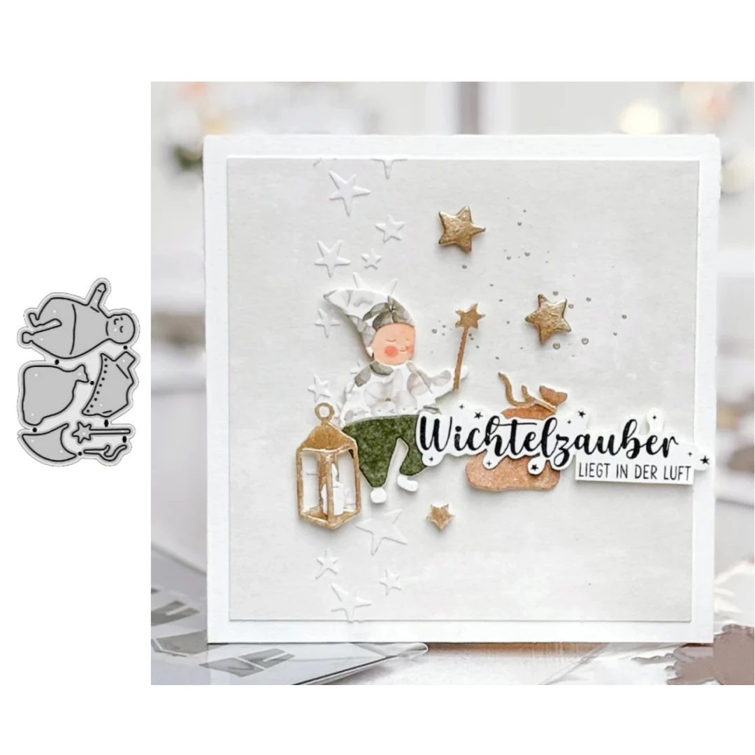 Neue Weihnachtsfigur und Zauberstab, Metall-Stanzform, für DIY-Scrapbook-Kartenherstellung, Vorlage, Prägung, Basteldekoration