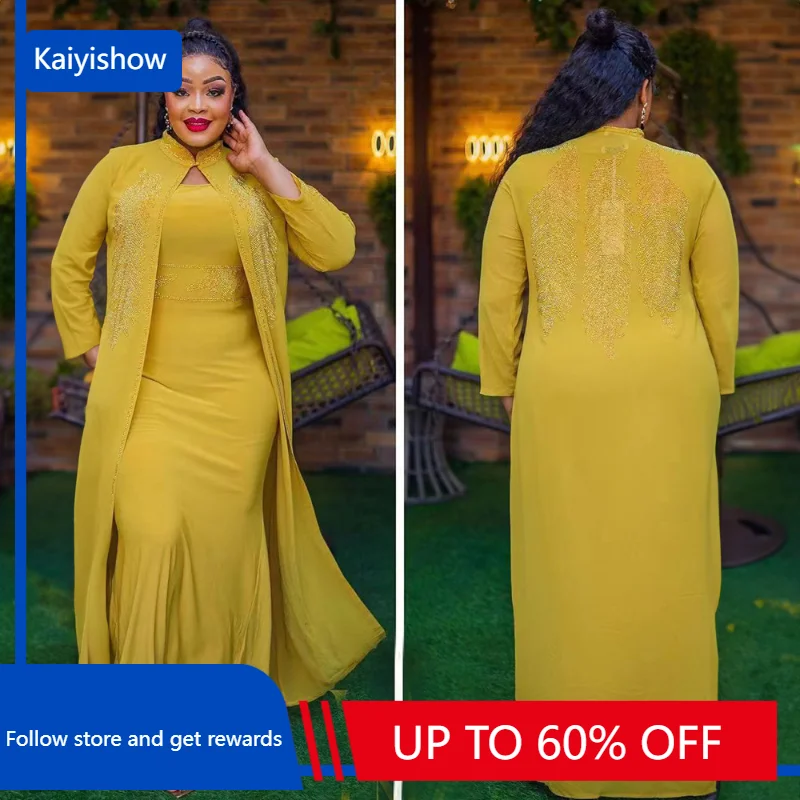 2023 Dubai African Plus Size Dresses For Women Wedding Party Gown Muslim Abayas Ankara Dashiki Crystal Two Piece Set Clothing