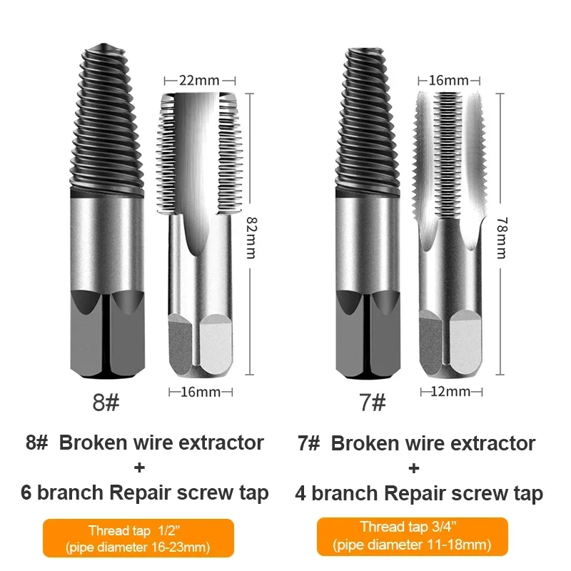 

Thread Tap 1/2" 3/4" Pipe Tap Machine Screw Taps for Pipes Inner Threading Making Hand Repair Tool with Screw Extractor Wrench