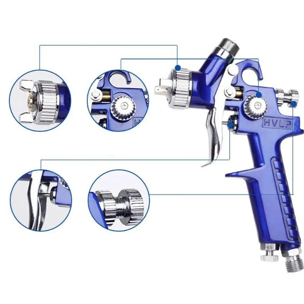 Mini Gravity Feed Air Spray Tool 0.8 mm /1.0 mm Nozzle Low Pressure HVLP Spray Tool Blue Pneumatic Paint Spray Tool Car Painting
