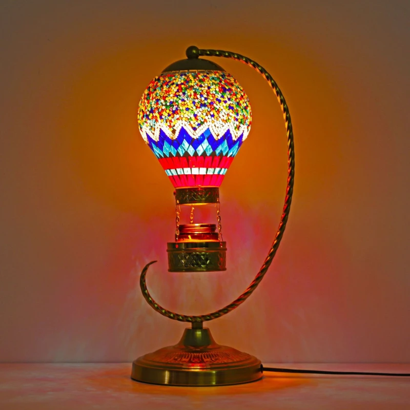 Retro Hot Air Balloon Wax Melting Floor Lamp Colorful Handmade Glass Lampshade Bedroom Bedside Living Room Study LED Table Light