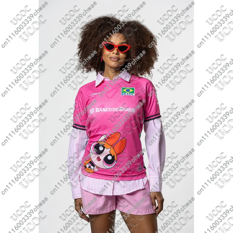 Cartoon Girls Print Brasil Volleyball Tee Y2K Oversized Short Sleeve Breathable Sports Jersey Summer Fashion Tops for Women