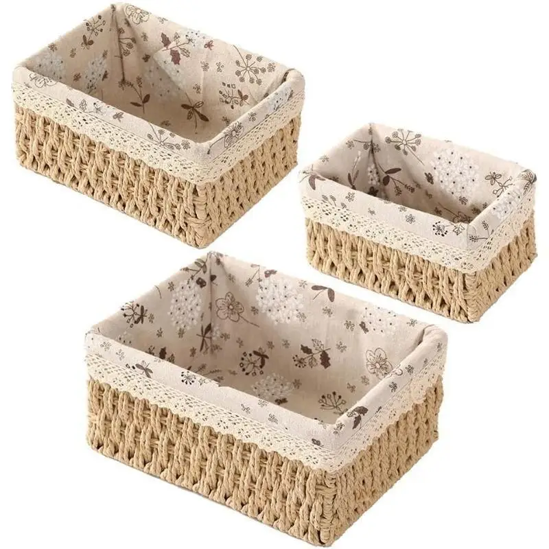 Woven Storage Baskets Organizers Kitchen Sundries Storage Baskets Cosmetics Snack Storage Box Desktop Organizer Container