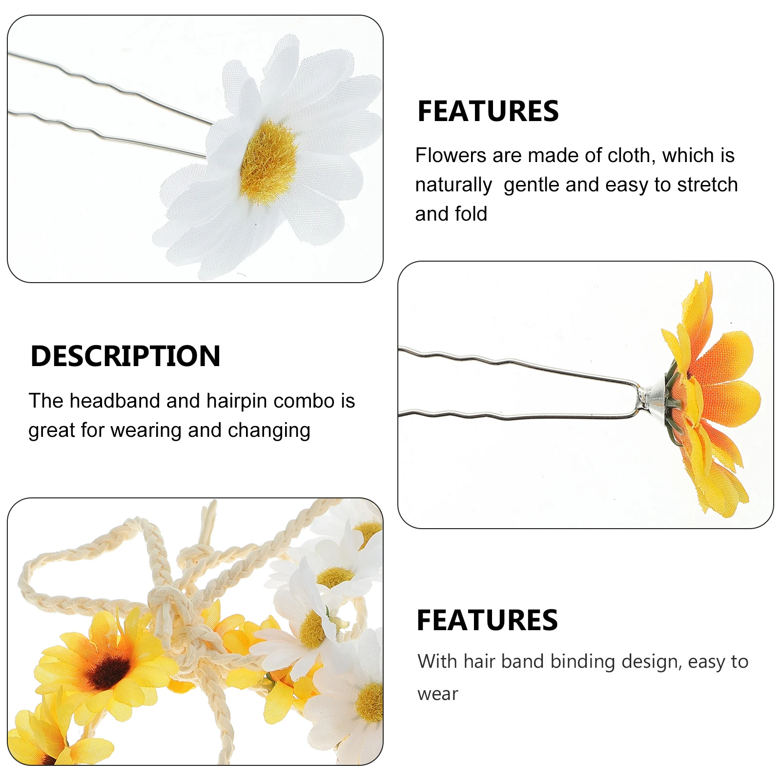 

16Pcs Sunflower Hair Accessories Wedding Headbands Bridal Headpieces Lightweight Hair Clips for Bride Photography Party