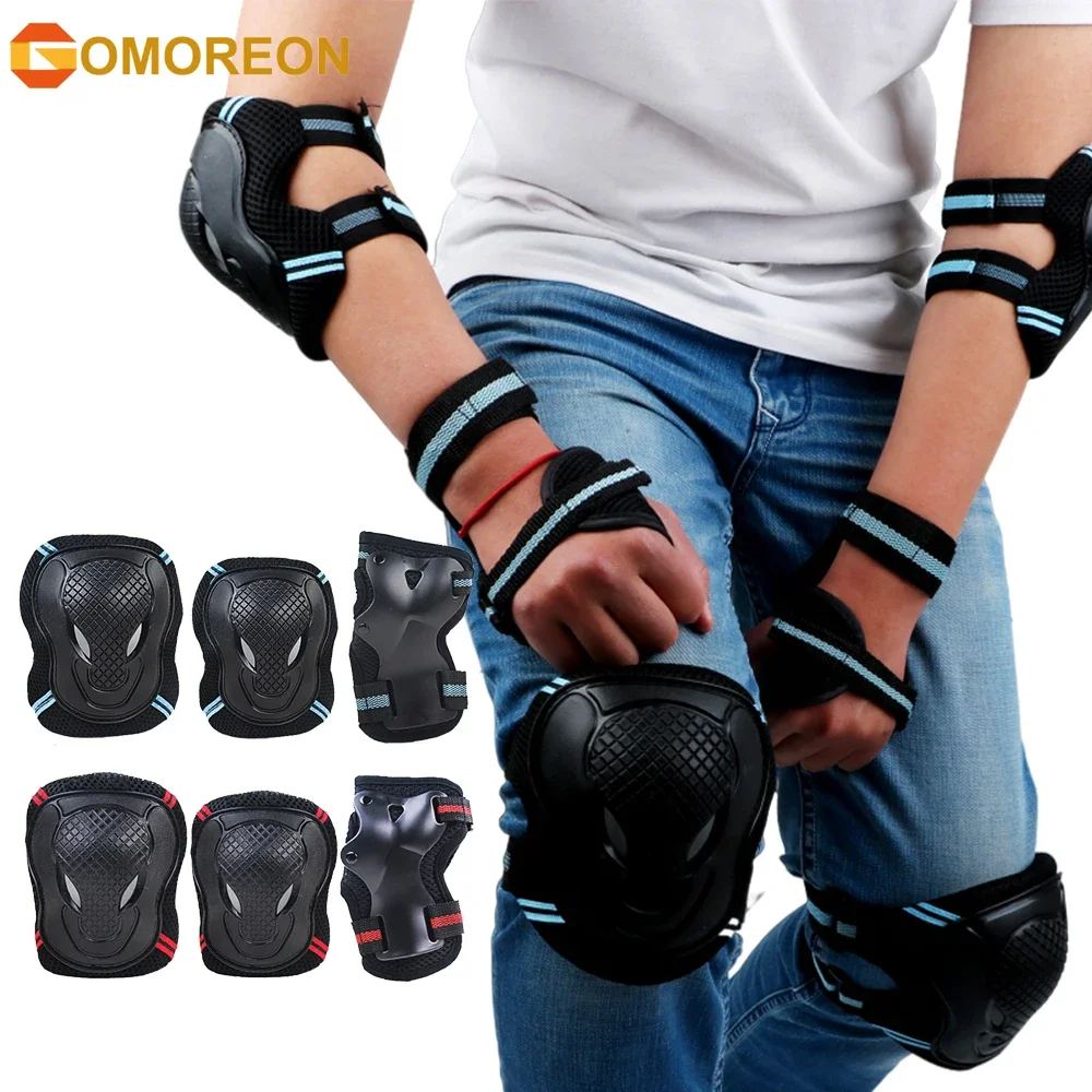 GOMOREON 6Pcs/Set Teens/Adult Knee and Elbow Pads with Wrist Guards Protective Gear Set for Skating Cycling Bike