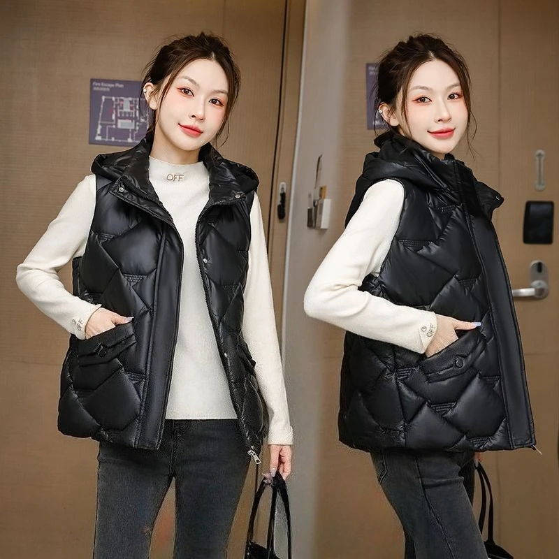 Chaleco de algodón de invierno para mujer, chaqueta informal elegante con forro de piel sintética gruesa para niñas, estudiantes universitarios, sin plumón Real