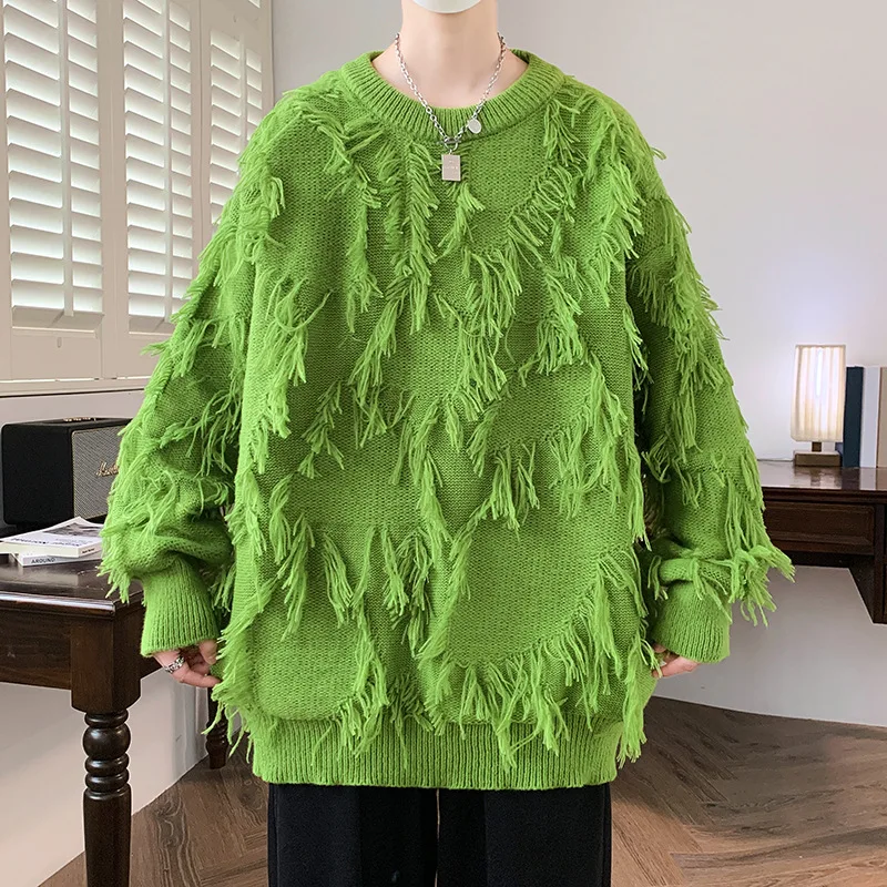 Maglione da uomo in tinta unita con frange di piume, pullover da uomo in morbida maglia soffice, maglione casual di fascia alta Hombre per l'autunno