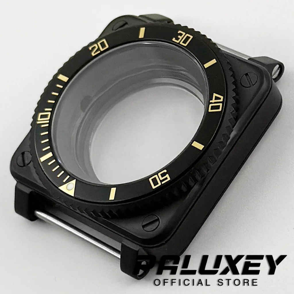 Caja cuadrada PVD Black Mod SKX de 42mm, cristal de zafiro compatible con NH35 NH36 4R 7S, movimiento automático japonés, caja de acero inoxidable