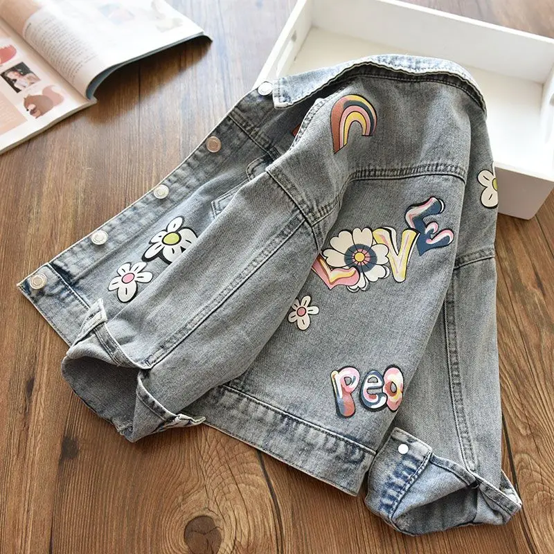 

2025 New Children Clothing Cartoon Cat Lace Bow Outwear fashion Kids Long Sleeve Tops Spring Autumn Baby Girl Denim Jacket Coats