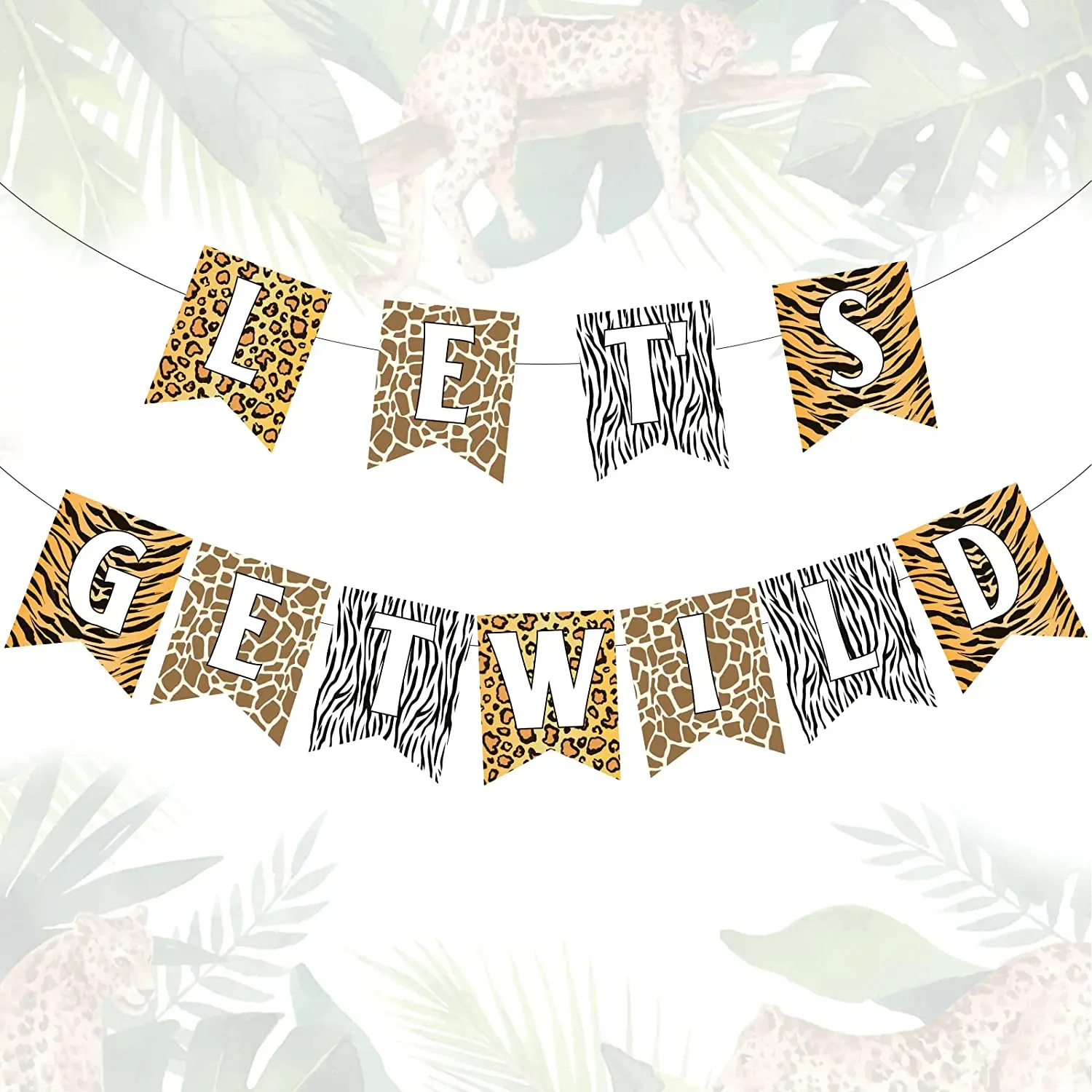 

Let's Get Wild Banner Cheetah Print Banner Leopard Hang Garland for Jungle Safari Animal Birthday Bachelorette Party Decorations