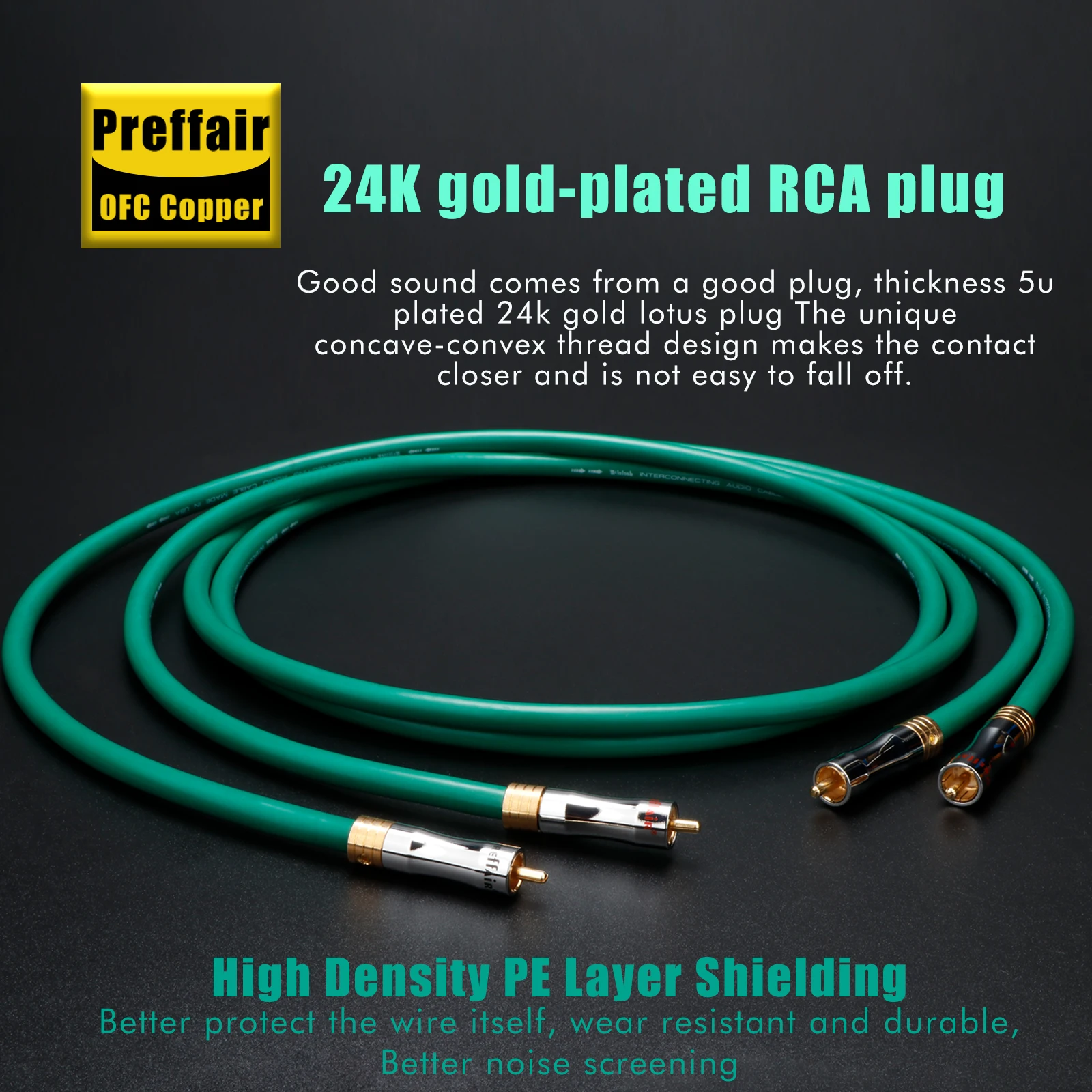 RCA Cable Silver Plated OFC Copper hybird HiFi Audio Cable Audiophile RCA Interconnect Cable with 24K Gold RCA Plug