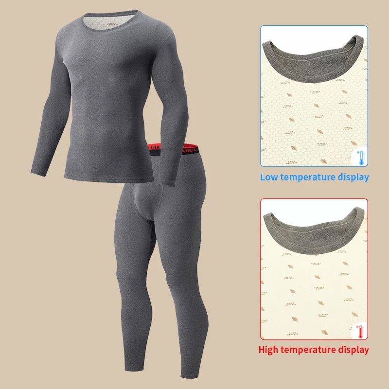 

2piece Set Of High-end Thermal Underwear For Men In Autumn And Winter Solid Color Round Neck Warm Change Casual Base Heating Set