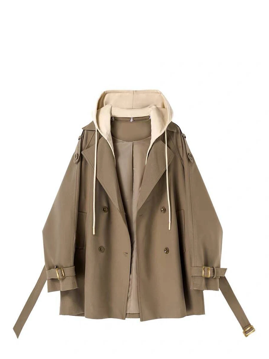 

Large Size Detachable Hooded Jaet Women's Spring Autumn Loose Casual Versatile Mid-Length Windbreaker Korean Sle