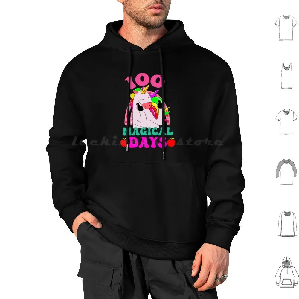 100 Magical Days Of School , Funny Unicorn Lover Preschool Teacher Hoodie cotton Long Sleeve Funny Funny Unicorn