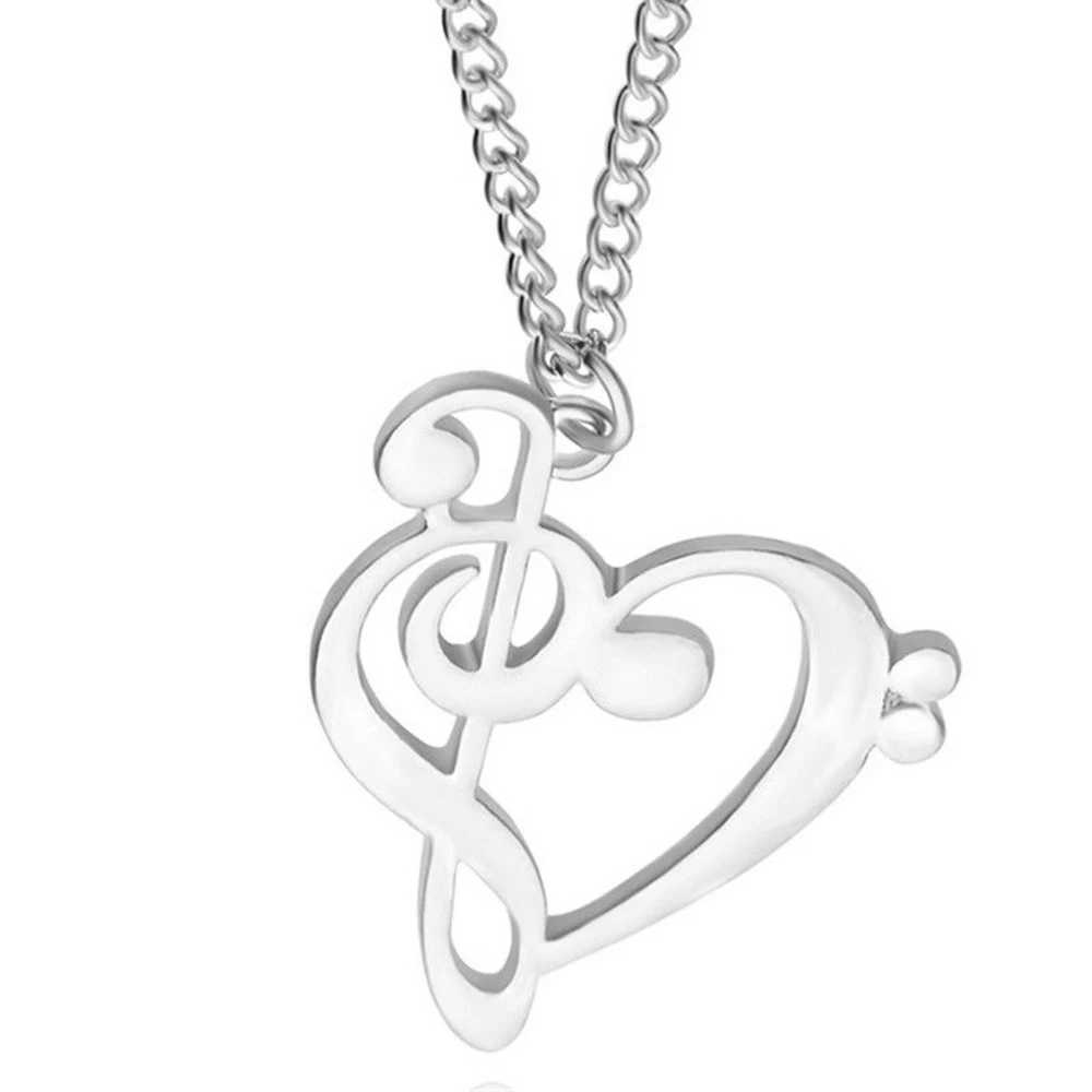 Music Note Heart Necklace of Treble and Bass Clef Women Infinity Love Charm Pendant Necklace Stainless Steel Jewelry Gift