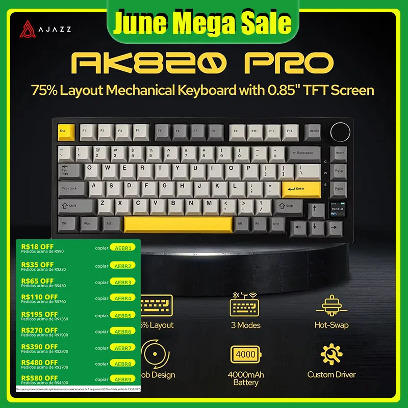 Ajazz AK820 Pro Gaming Mechanical Keyboard 75% Bluetooth/ Wireless