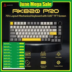 Ajazz AK820 Pro Gaming Mechanical Keyboard 75% Bluetooth/ Wireless Customized Gamer Keyboard with TFT Color Screen Knob for PC