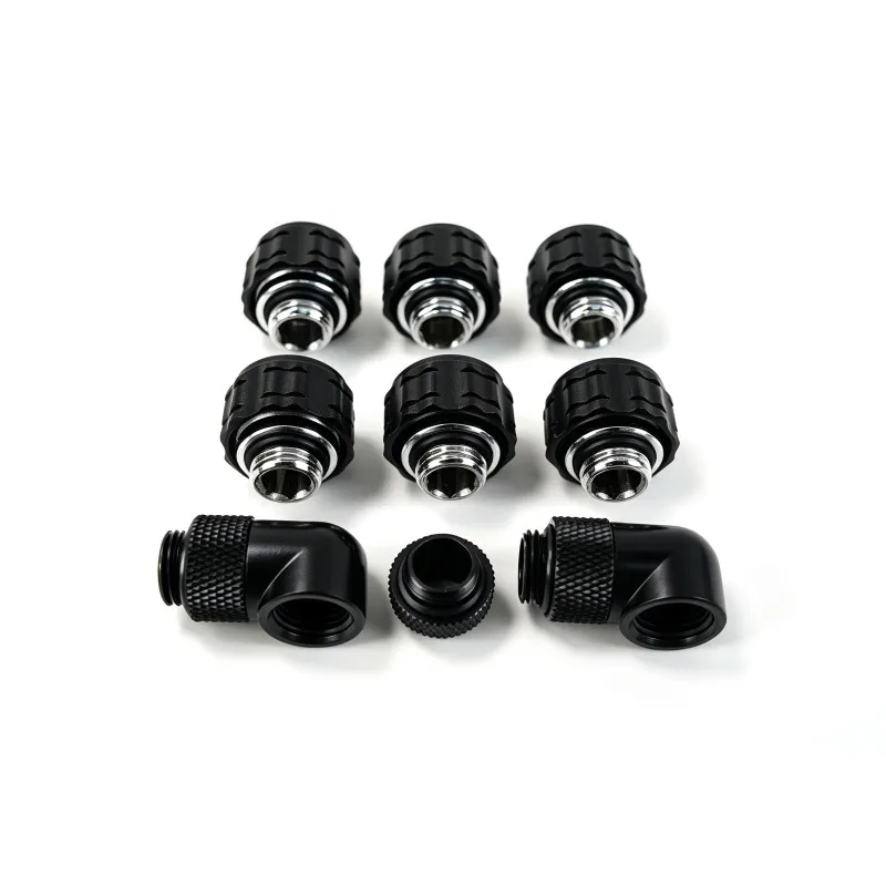 OCOCOO Matte Black Silver Fitting Compression Elbow Nipple 14mm Rigid Tube 3 Way G1/4 Brass DIY Modding Upgrade Adjust