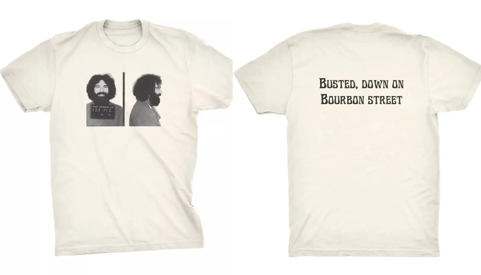Jerry Garcia Mugshot Busted Down On Double Sided T Shirt Full Size S-5XL SS1032
