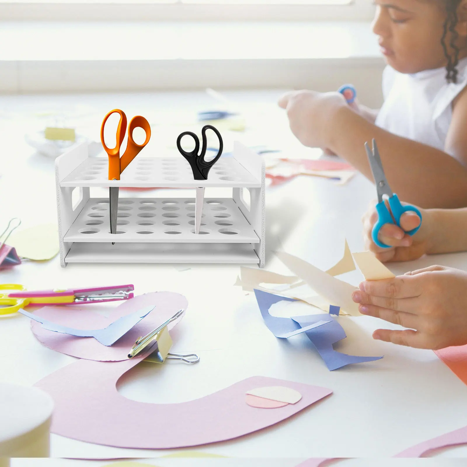 Desktop Organizer Wooden Scissors Rack Test Tube Display Stand for Art Supplies School Home Scissors Rack Desktop Holder