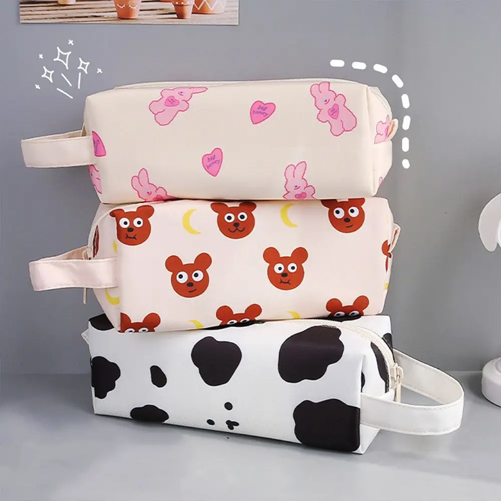 Original Self-made Cow Bear Pen Bag Large Capacity Student Pencil Case High School Office Supplies Makeup Bag