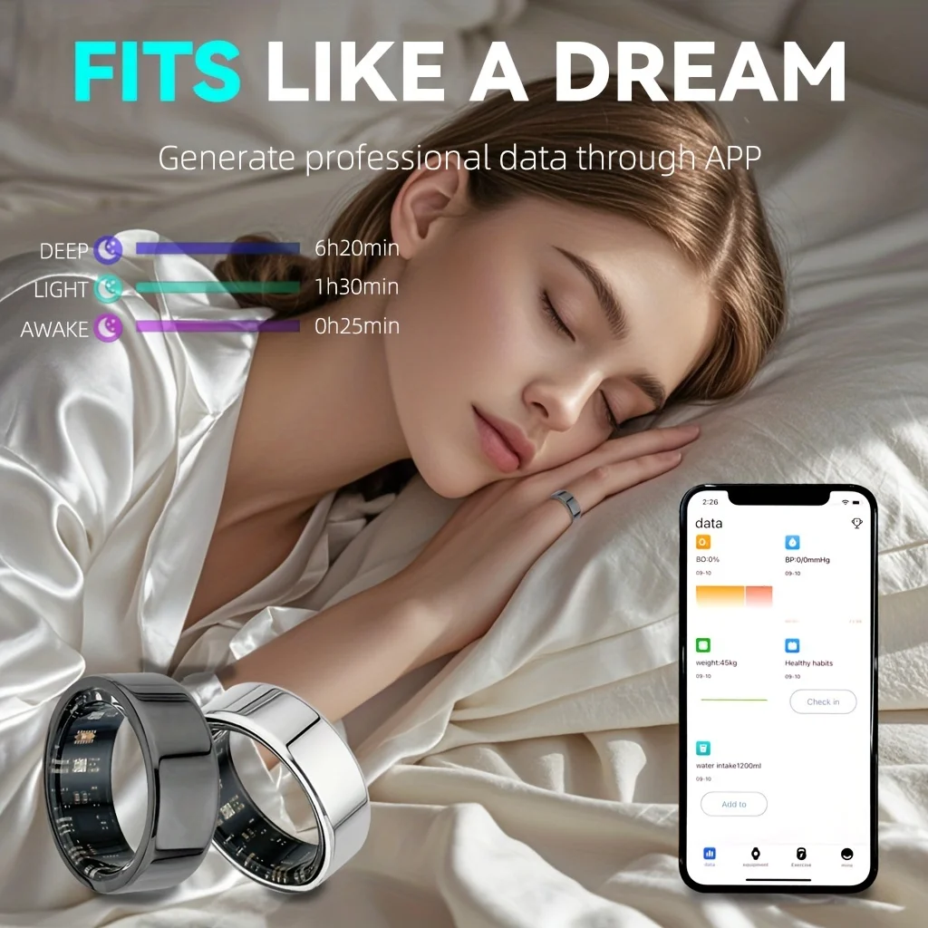 Smart Rings Steps Heart Rate Blood Oxygen Saturation Sleep Distance Calories IP68 Smart Ring Waterproof Multi-sport Mode Tracker