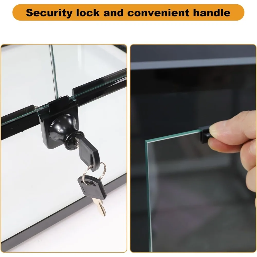 تررم زجاجي بفتحة أمامية للحرباء، مقاس 18 × 18 × 36 بوصة مع باب مفصلي مزدوج