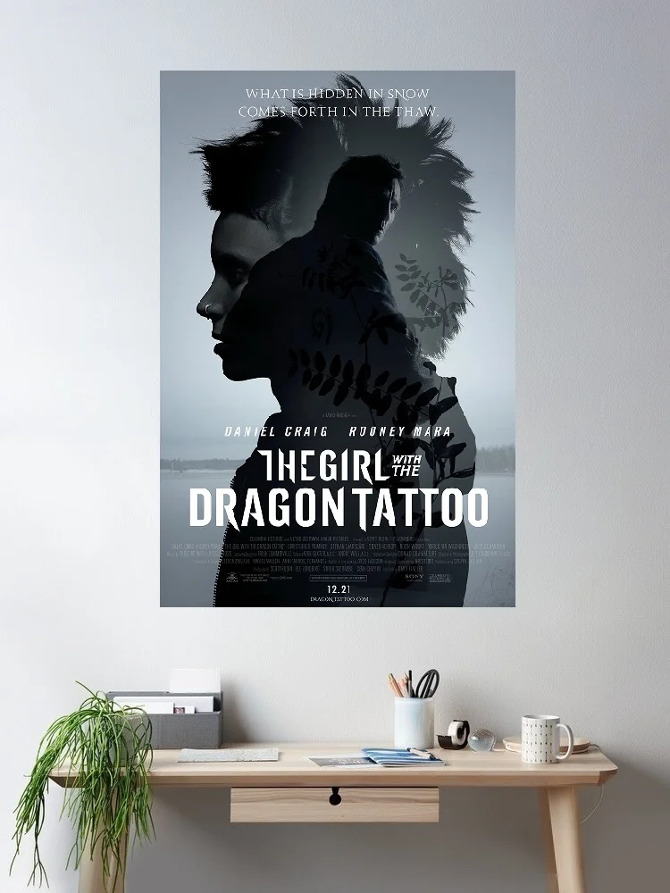 THE GIRL WITH THE DRAGON TATTOO Movie, Art Print Canvas Poster, Living Room Decor, Home Wall Picture