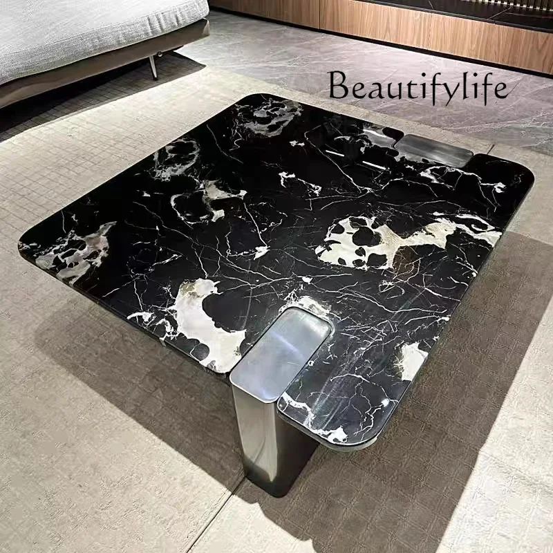 Mesa de centro de mármol de lujo, ligera italiana, cuadrada, moderna, negra, rosa, platino, diamante, piedra Natural de lujo, mesa de centro para casa y Villa