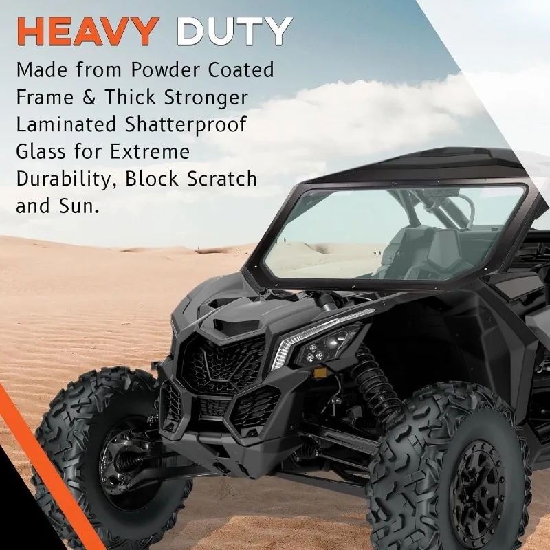 Full Glass Windshield + Sun Visor Compatible With Can Am Maverick X3 900 XRS XDS Turbo R Max 2017-2023