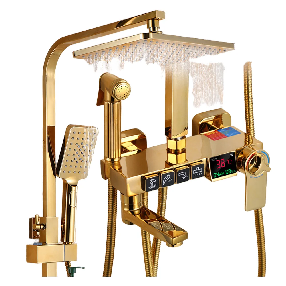 حار بيع الحمام المعاصر ثرموستاتي دش الأمطار مجموعة LED شاشة ديجيتال الحائط الذهب اللون النحاس الكروم الفنادق #1