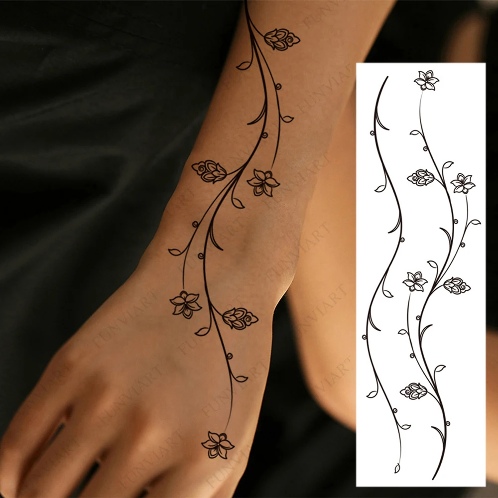 1pc Long Size Leaf Flower Pattern Tattoo Sticker for Women Men Suitable for Hand Leg Arm Foot Body Wear Fake Tattoo Waterproof