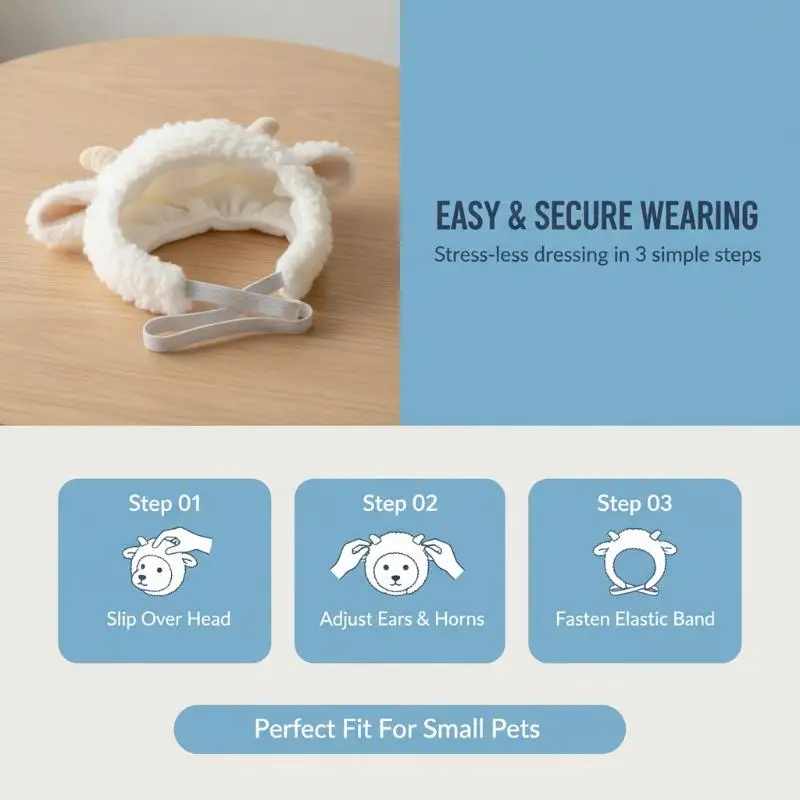 Cute Fluffy Plush Sheep Shaped Dog Hat With Horns Soft Comfortable For Pet Cosplay Party Photos