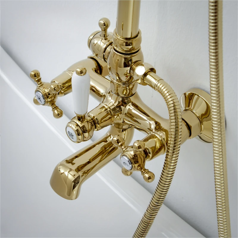 Shower shower set Zirconium gold lifting rod all copper top shower shower bath bully.