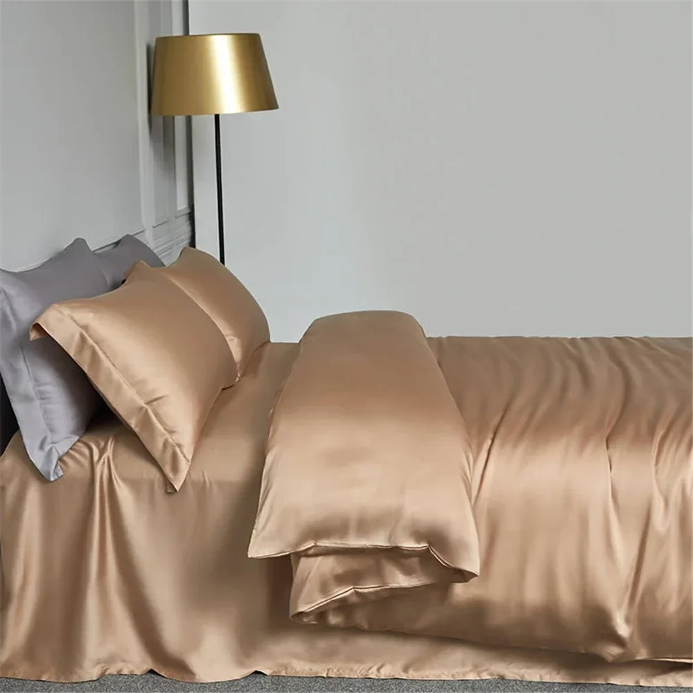 Lofuka Luxury Women Beauty 100% Silk Bedding Set Double Queen King Flat Sheet Fitted Sheet Pillowcase Quilt Cover For Deep Sleep