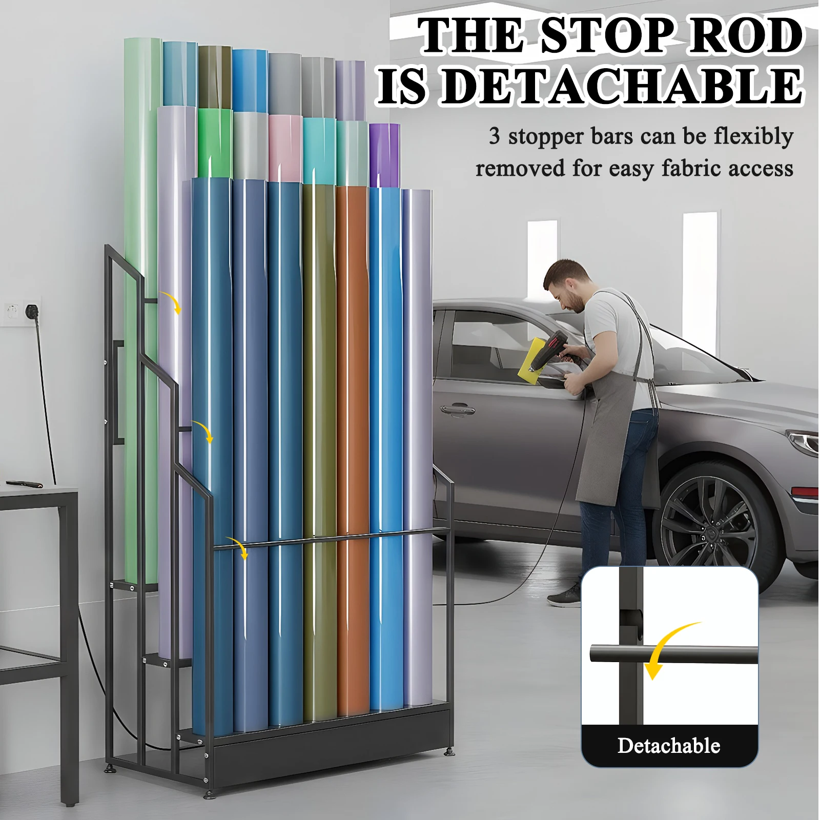 

3 Tier Heavy Duty Metal Storage Display Rack Floor-Standing Color Change Film Display Stand with Adjustable Rails for Tablecloth