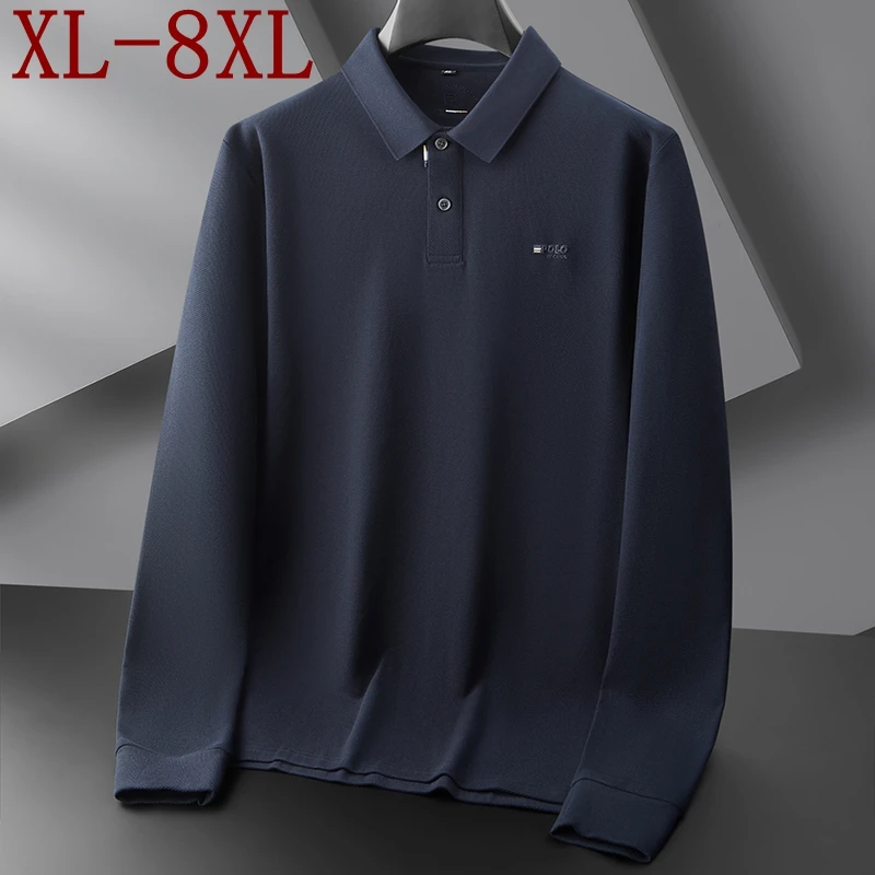

8XL 7XL 6XL 2025 New Autumn Casual 100% Cotton Polo Shirt Man Tops High End Luxury Mens Shirts Long Sleeve Lapel T-shirts Homme