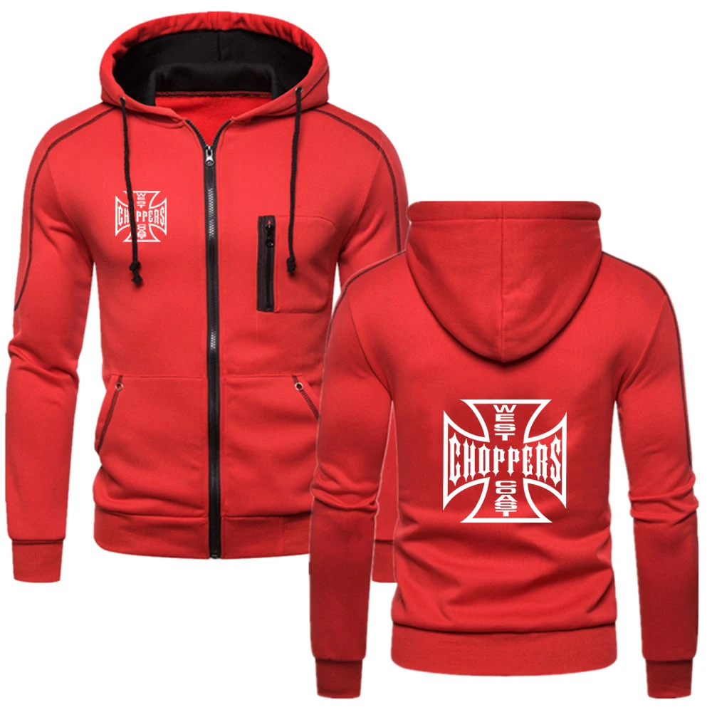 West Coast Choppers 2024 New Men's Casual Hoodies Zipper Fashion Hooded Jacket Brand Solid Color Hoodie Sweatshirts Tops