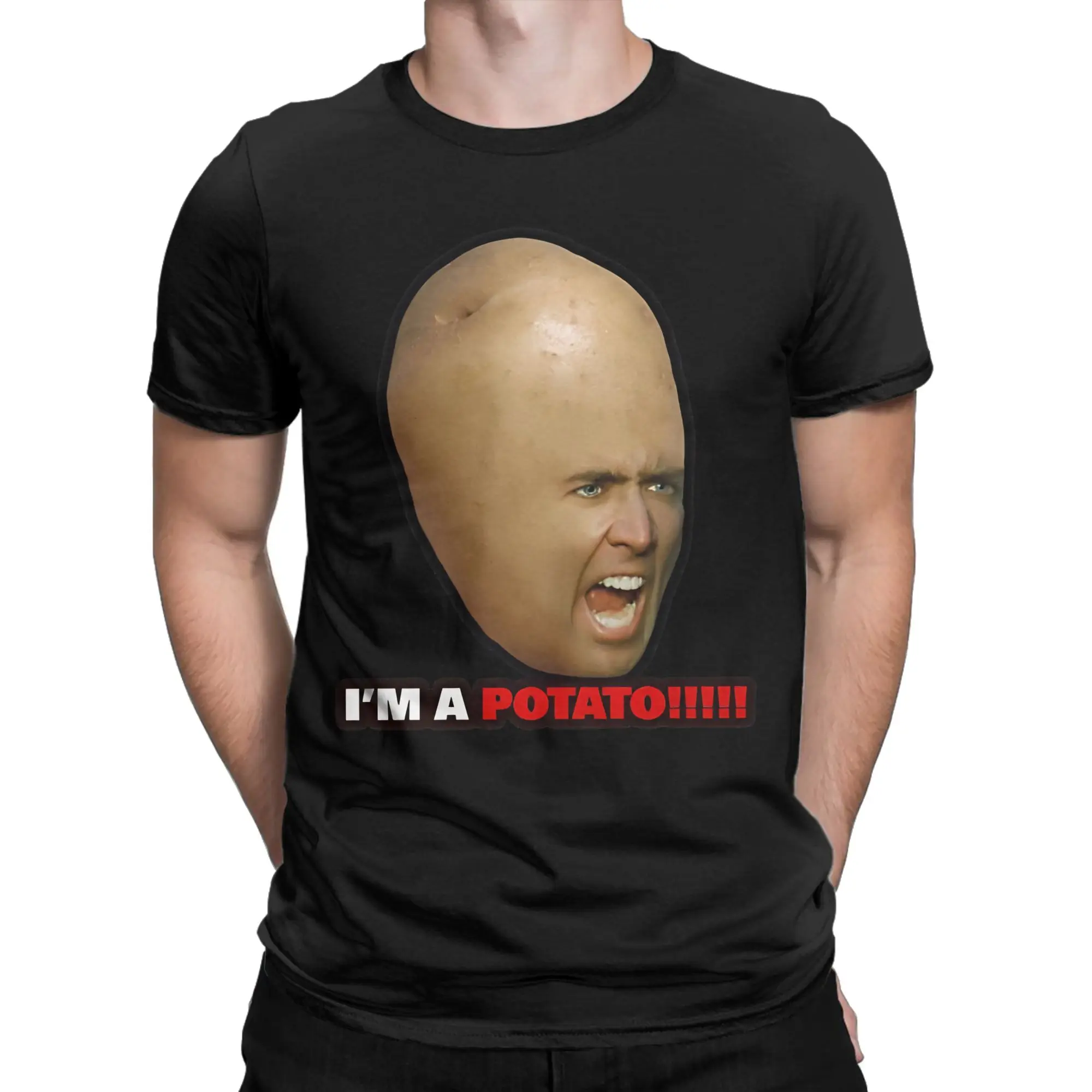 Nicholas Cage I'm A Potato Men Women T Shirts  Funny Tees Short Sleeve Round Neck T-Shirt Cotton Gift Idea Clothing