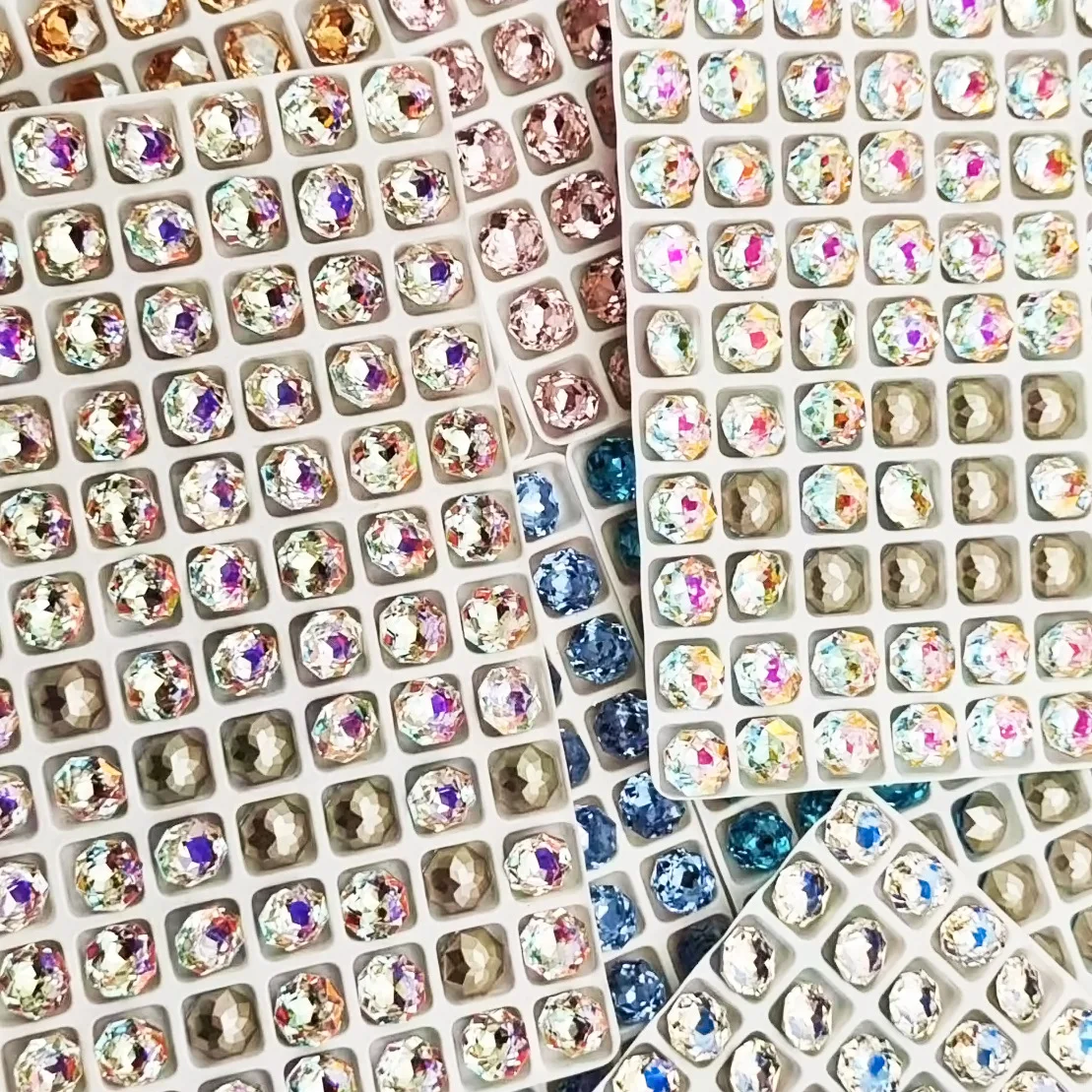 20Pcs/bag Octagon Crystal Nail Gems - Rose Bead Pointed-Back Rhinestones, Iridescent DIY Stacked Nail Art Decor