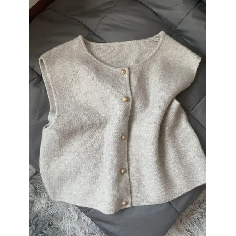 

Soft Cozy Women's Sweater Vest Autumn Winter Faion Outerwear Gold Button Layering Top Thiened No-Sve Knittedwear