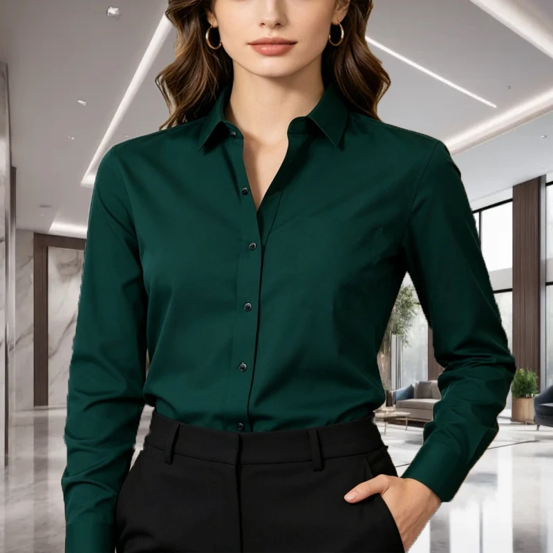 1PC Unisex Solid Color Long Sleeve Shirt, Slim Fit Non Iron Wrinkle Resistant  Business Casual Formal Office Wear for Men & Wome