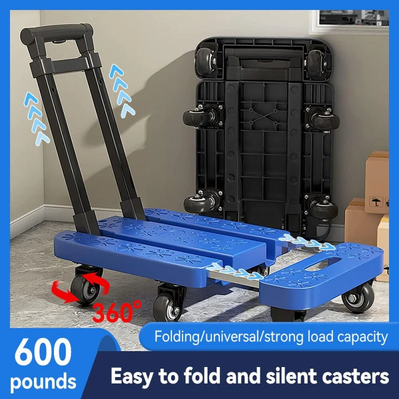 Foldable portable trolley, anti-slip texture,trolley, equipped with 6 wheels and elastic cord, suitable for luggage